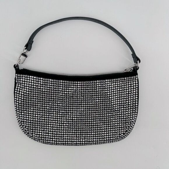 H&M Women’s Black Rhinestone Embellished Faux Leather Clutch Handbag - Picture 1 of 13